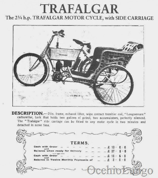 Los primeros sidecars de la historia fueron fabricados en serie por Trafalgar